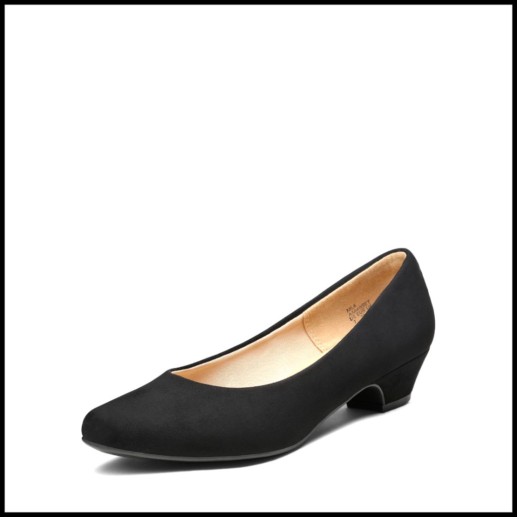 Chunky Heel Pumps Elegant Minimal Comfort Block Heel Round Toe Suede